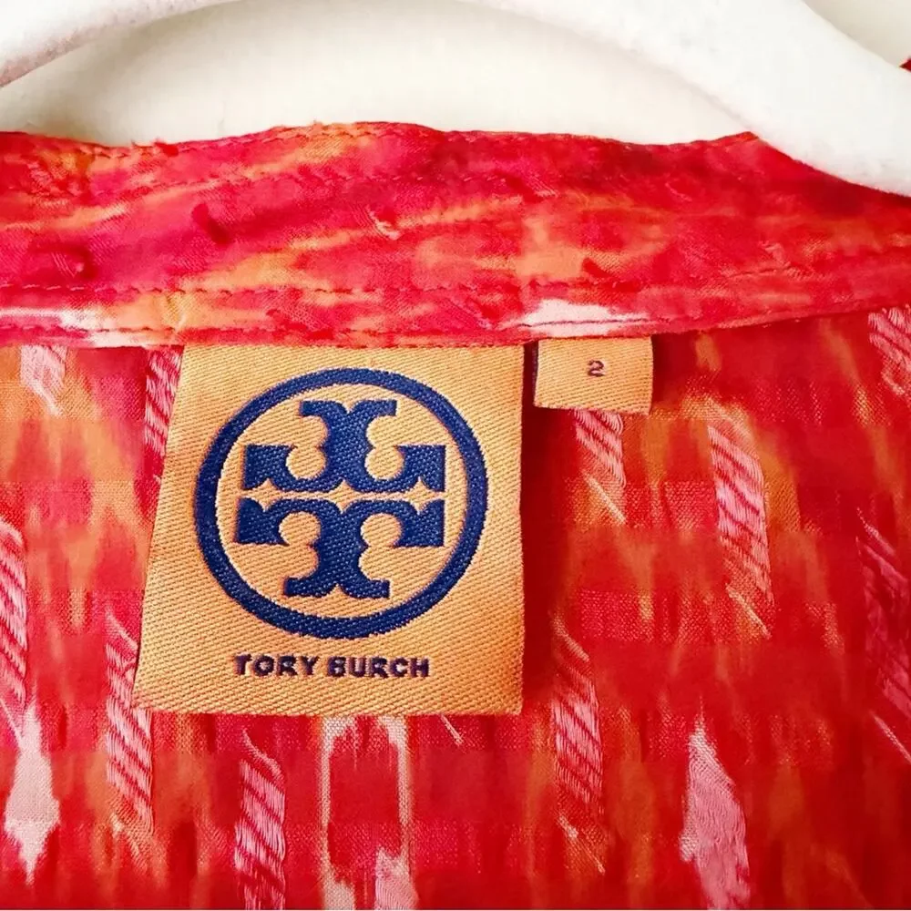 Tory Burch | Stephanie Tunic Top Sequin Embellished Ikat Red Orange Size 2